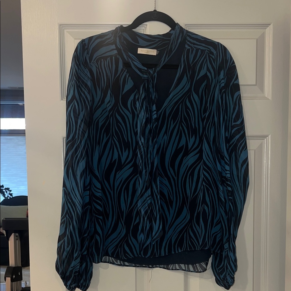 Ramy Brook Black and Blue Patterned Blouse